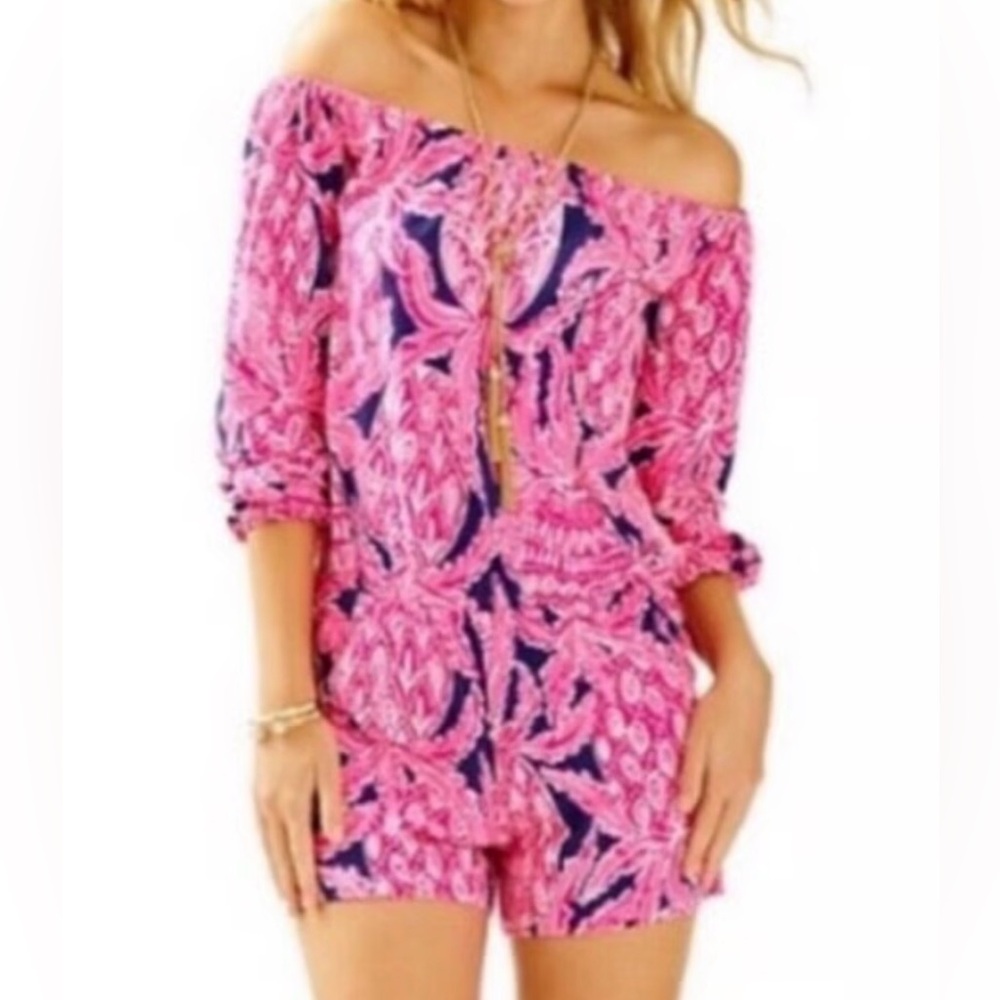 Lilly Pulitzer Pink and Blue Off-Shoulder Dress